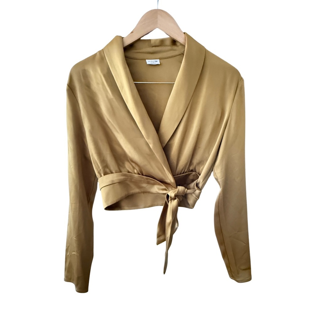 ARITZIA BABATON Satin Collared Wrap Top Cropped Small
